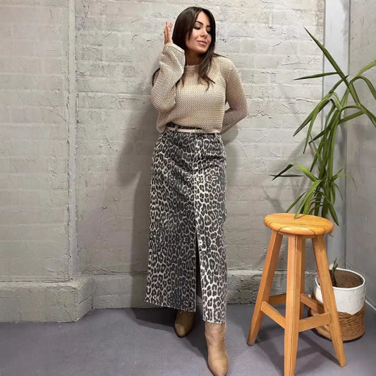 Women’s Leopard Print Straight Ankle-length Skirt