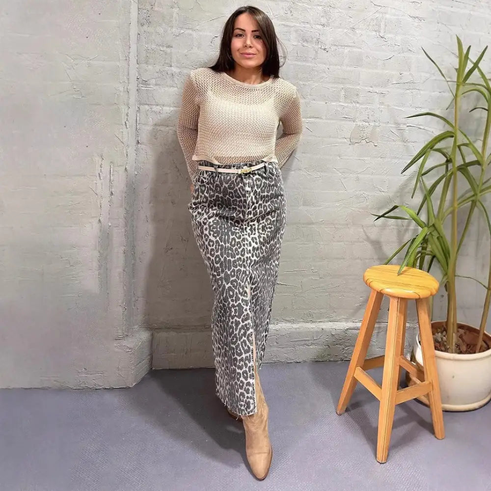 Women’s Leopard Print Straight Ankle-length Skirt