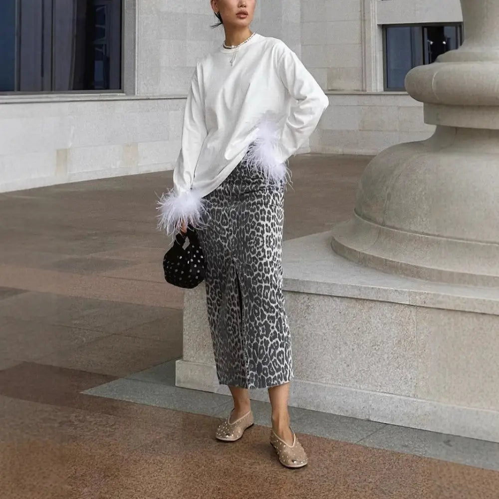 Women’s Leopard Print Straight Ankle-length Skirt