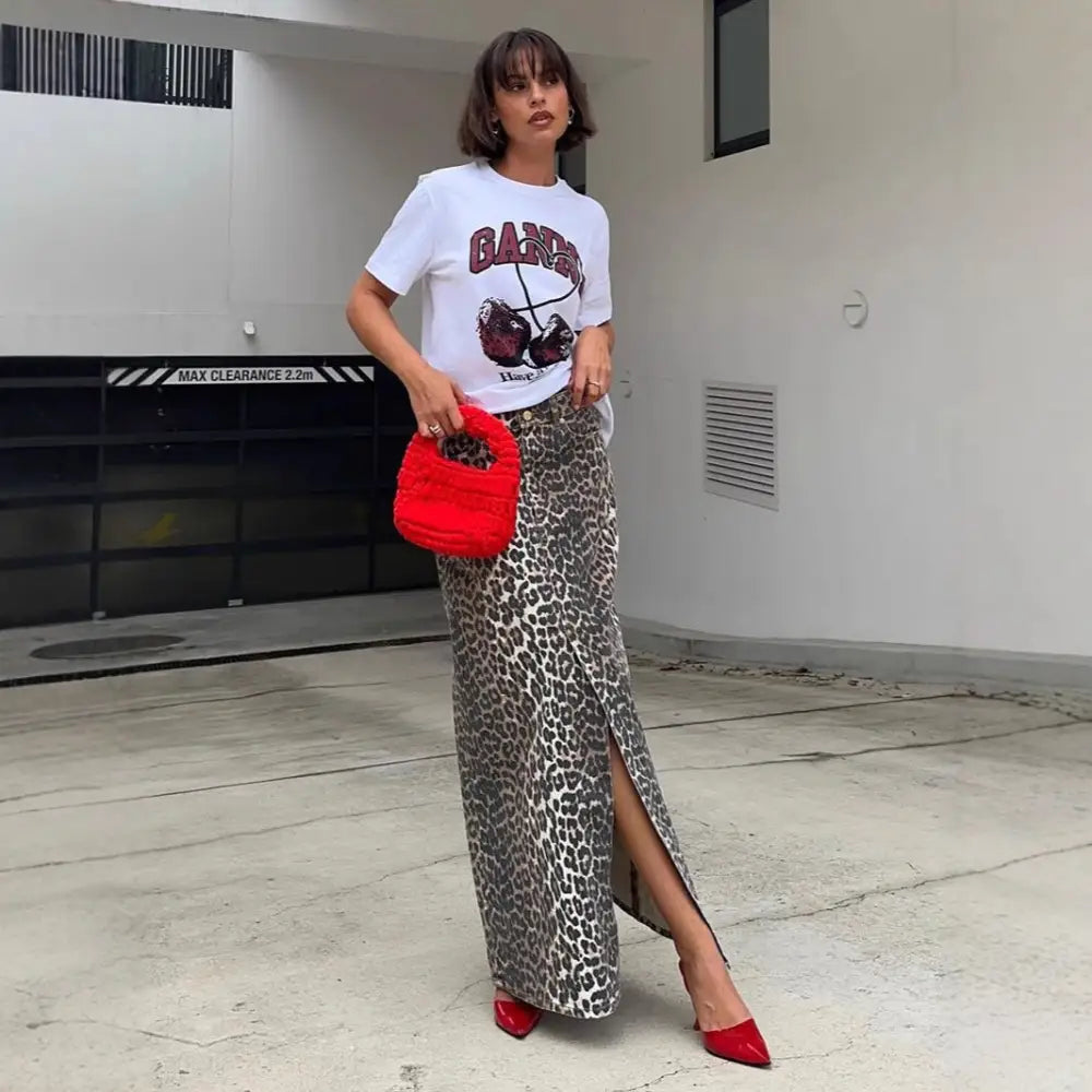 Women’s Leopard Print Straight Ankle-length Skirt
