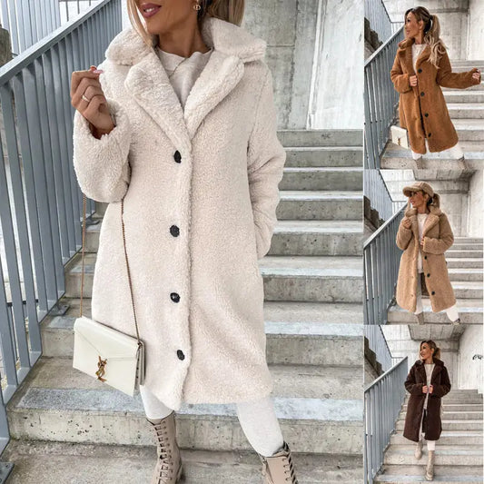 Women’s Long-sleeved Lapel Plush Jacket Top