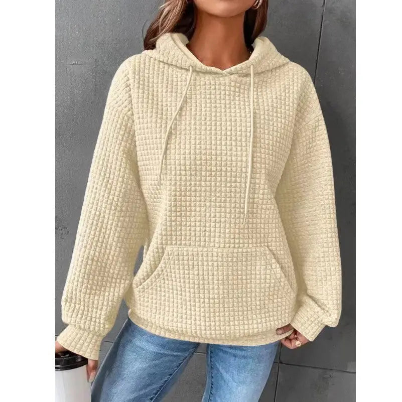Women’s Loose Casual Solid Color Long-sleeved Sweater - Apricot / 2XL