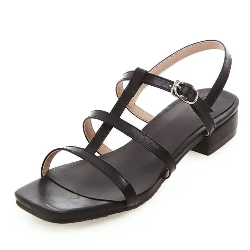 Women’s Low Heel Open Toe Sandals Plus Size - Black / 34