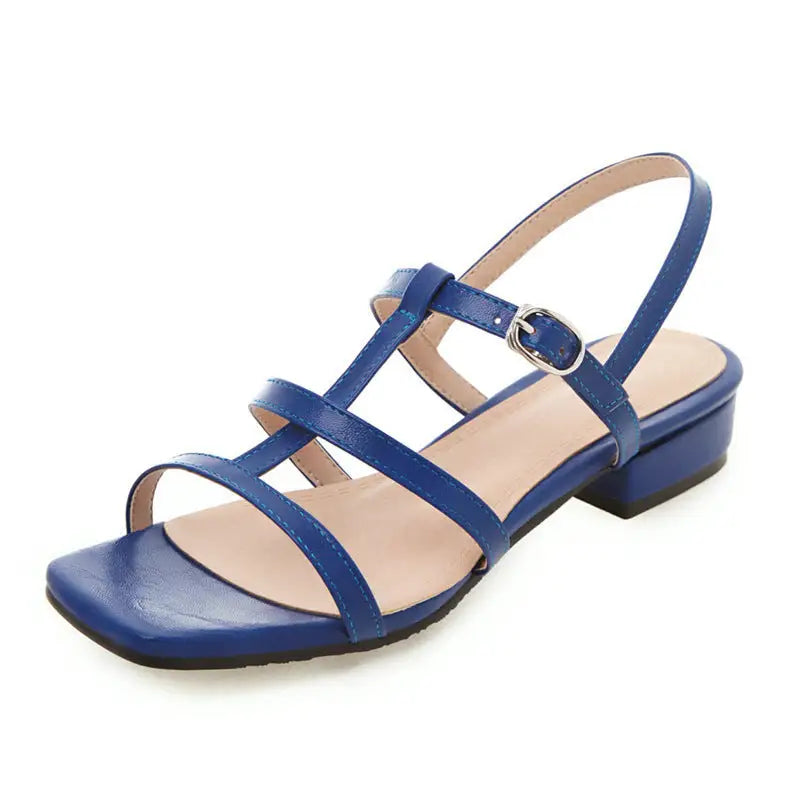 Women’s Low Heel Open Toe Sandals Plus Size - Blue / 34