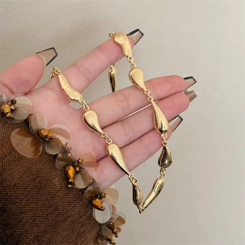 Women’s Metal Water Drop Stitching Necklace - Gold Plated With Real Gold