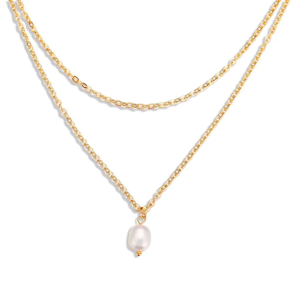 Women’s Multi-layer Freshwater Pearl Pendant Necklace - Gold