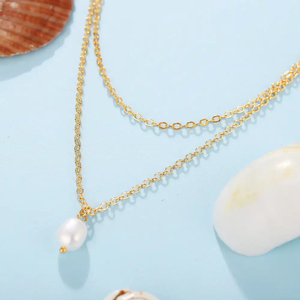 Women’s Multi-layer Freshwater Pearl Pendant Necklace - Gold