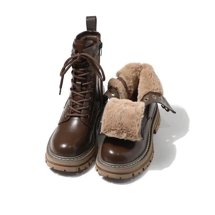 Women's New British Style Boots Fleece-lined Thickening Plus Size Beyond Trends Hub