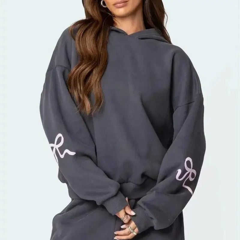 Women’s Outdoor Sports And Casual Loose Bow Printed Sweater