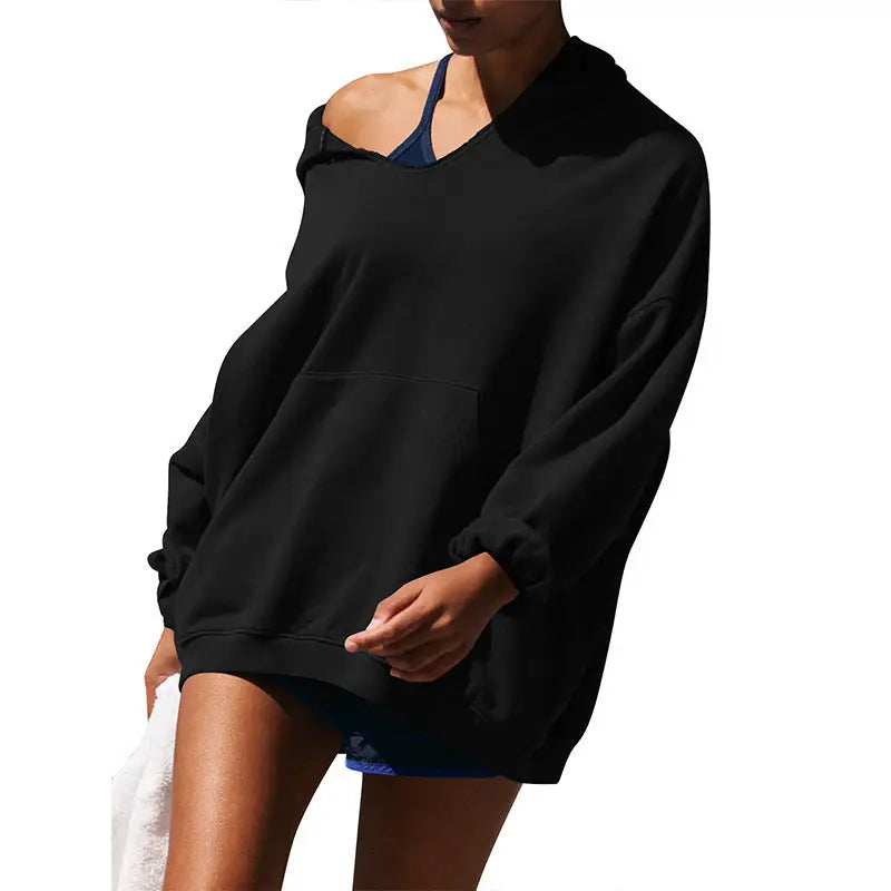 Women's Oversized Casual Hooded Pocket Sweatshirt Beyond Trends Hub