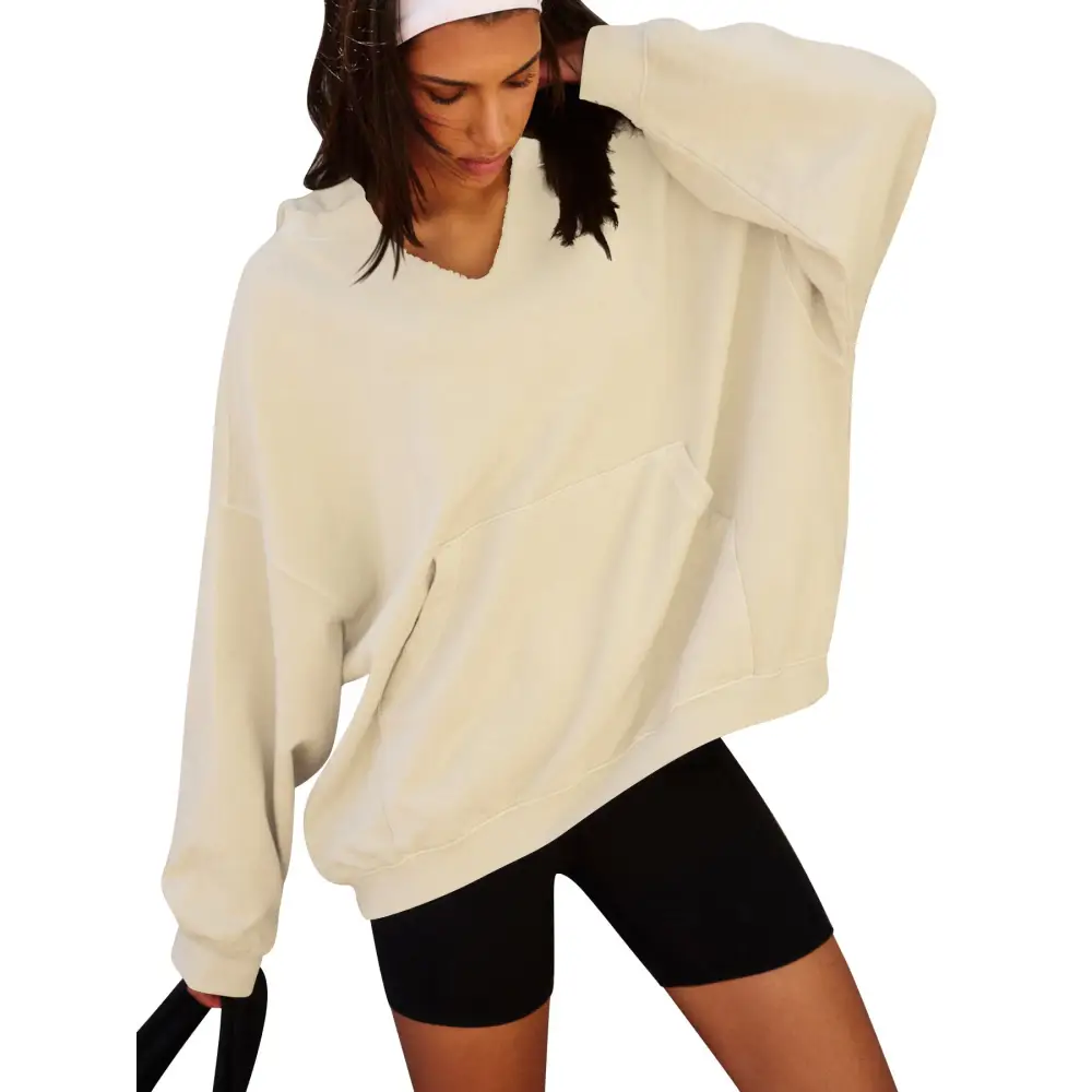 Women's Oversized Casual Hooded Pocket Sweatshirt Beyond Trends Hub