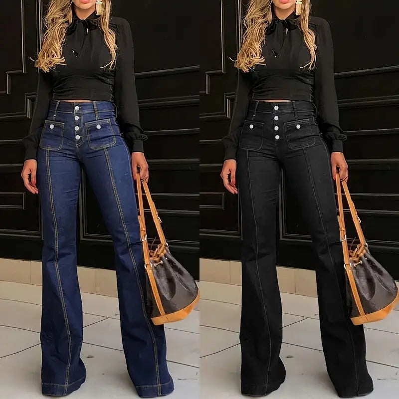 Women’s Patchwork Jeans Slim Fit Slimming Stretch Flared Pants