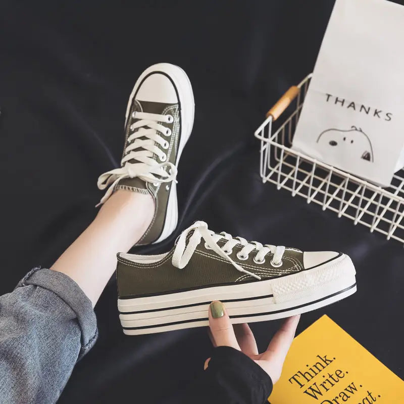 Women’s platform canvas shoes - Green / 38