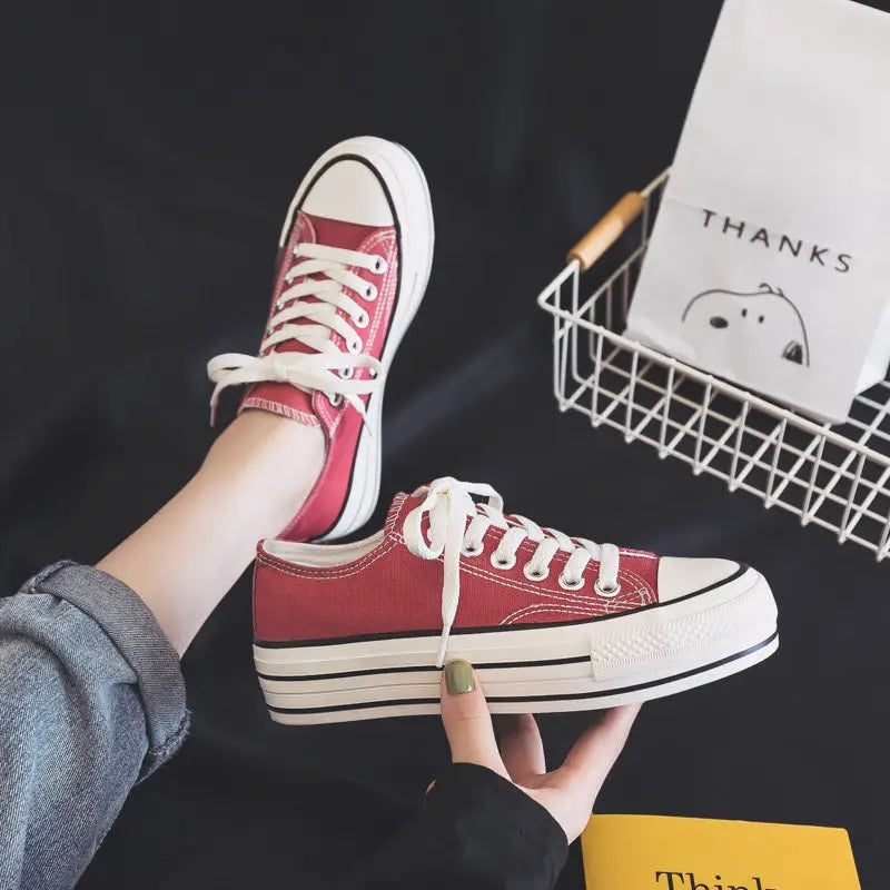 Women’s platform canvas shoes - Red / 39