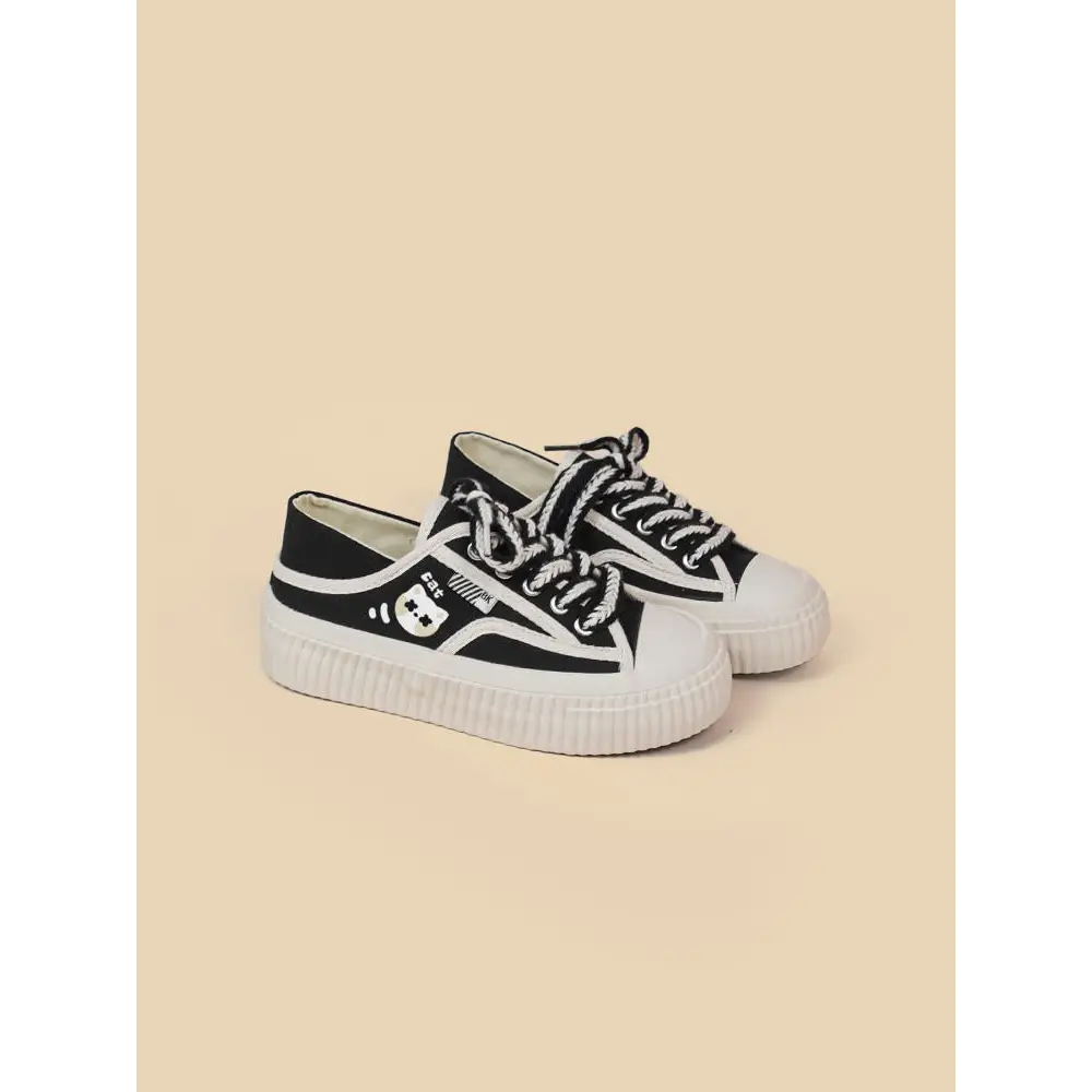Women’s Platform Casual Canvas Shoes - Black / 35
