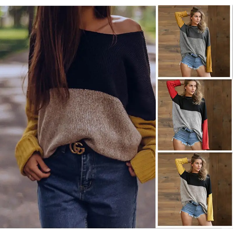Women’s plus size round neck loose striped sweater