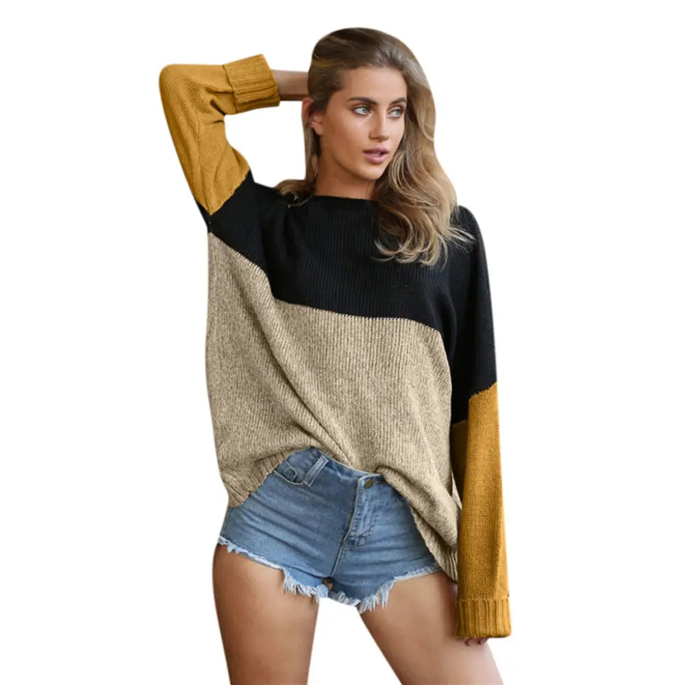 Women’s plus size round neck loose striped sweater