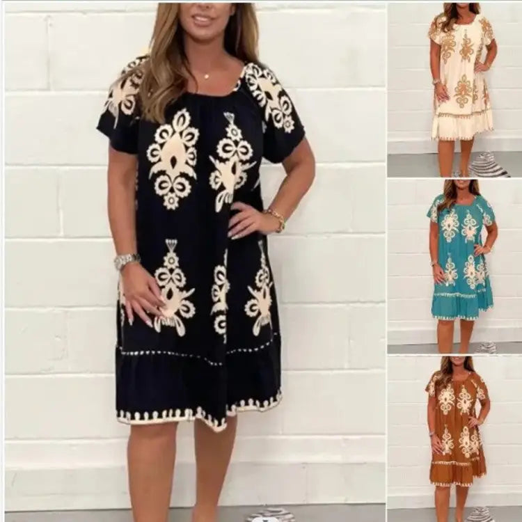 Women’s Plus Size Summer Printed Short Sleeve Dress