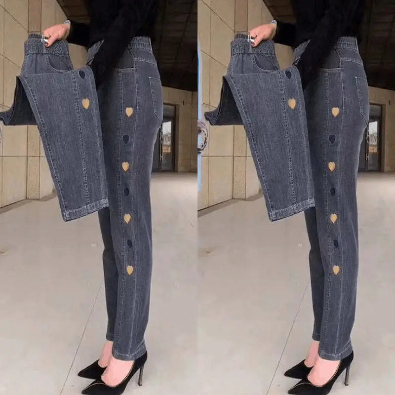 Women’s Plus Size Thin High Waist Stretch Jeans - 661 Gray Embroidery / M