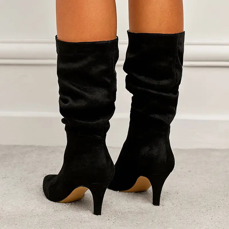 Women’s Plus Size Wrinkled Suede Stiletto Heel Boots