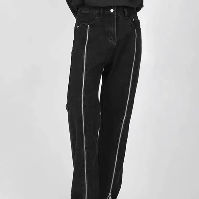 Women’s Plus Size Zipper Design Niche Straight Jeans