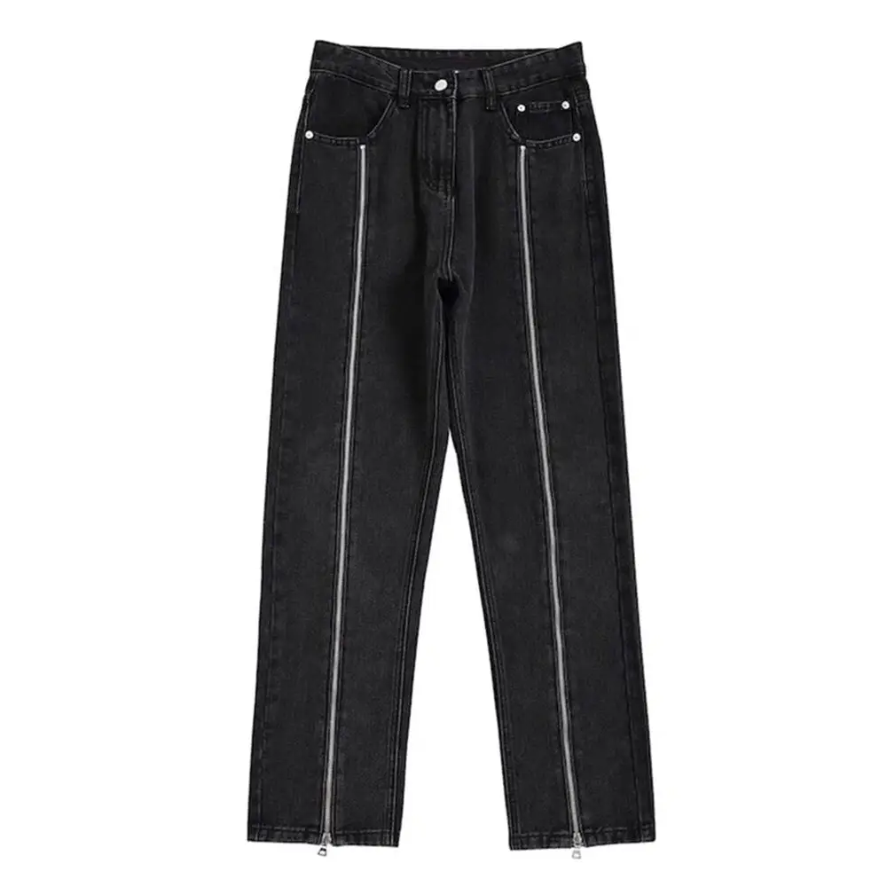 Women’s Plus Size Zipper Design Niche Straight Jeans - Black / S