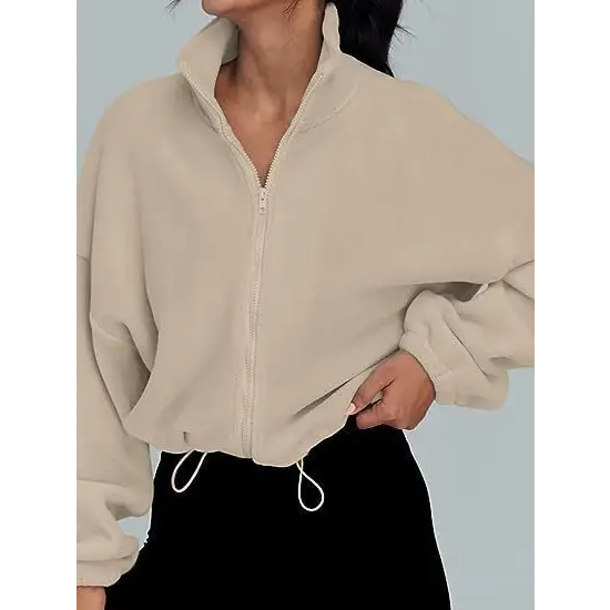 Women's Polar Fleece Sports Velvet Stand Collar Zipper Jacket Beyond Trends Hub