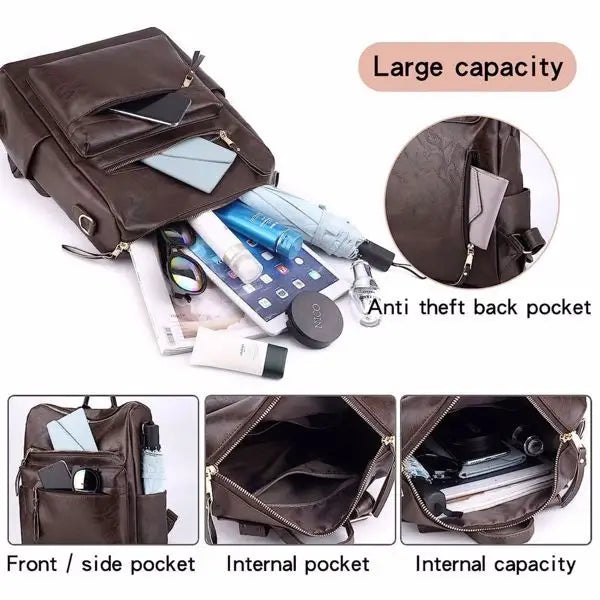 Women’s PU Leather Backpack - Backpack - 5