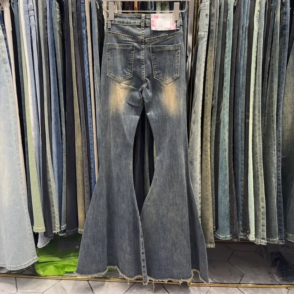 Women's Retro Tattered Jeans Flared Mop Jeans Beyond Trends Hub