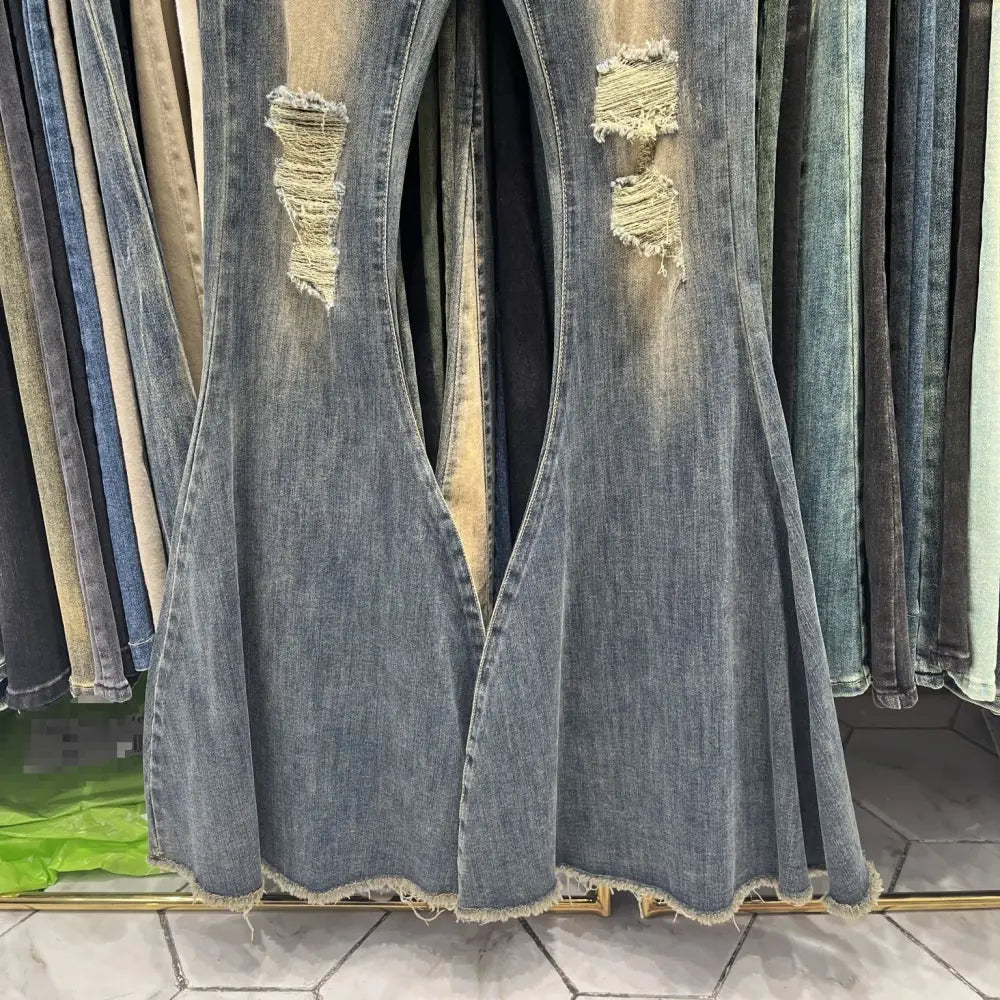 Women's Retro Tattered Jeans Flared Mop Jeans Beyond Trends Hub