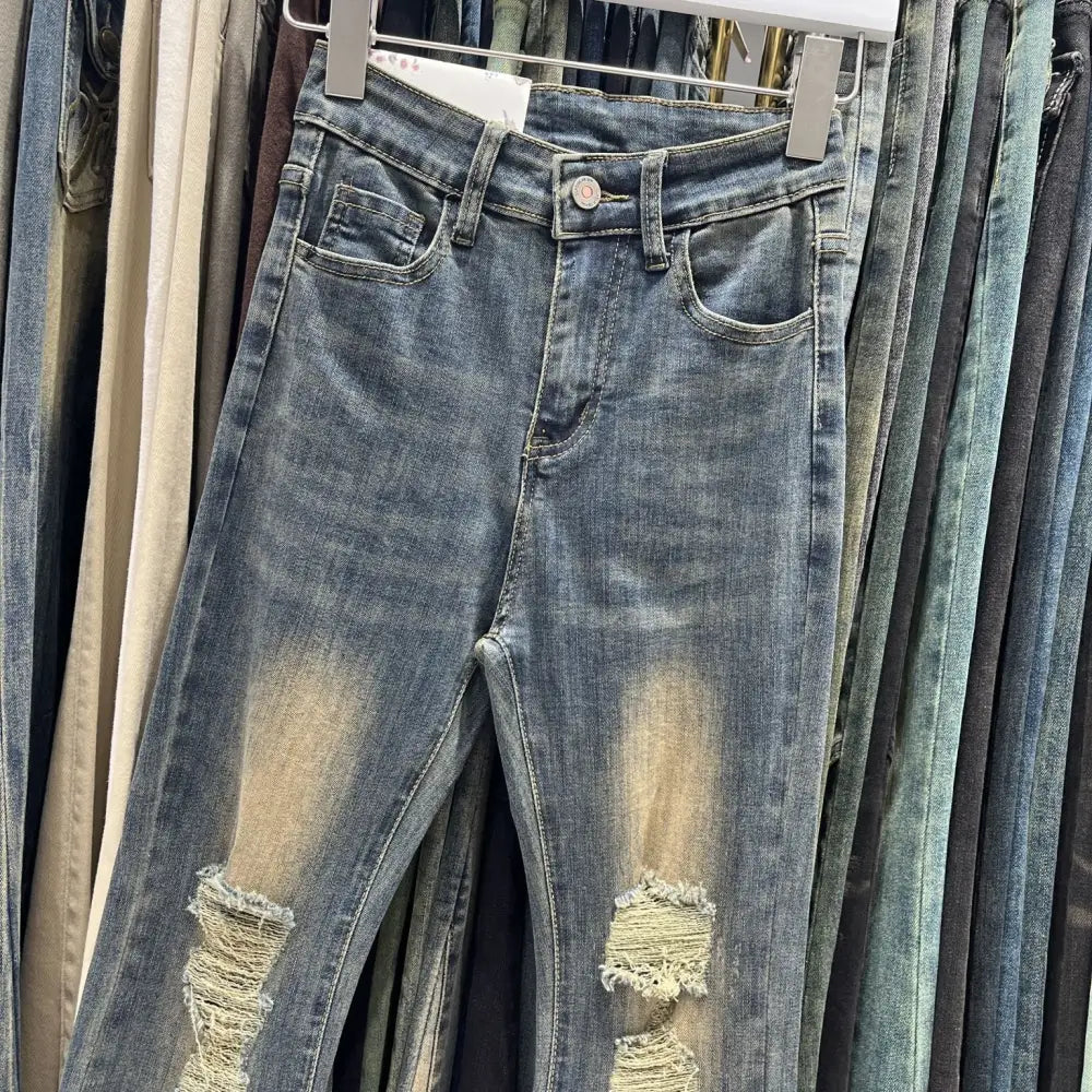 Women's Retro Tattered Jeans Flared Mop Jeans Beyond Trends Hub