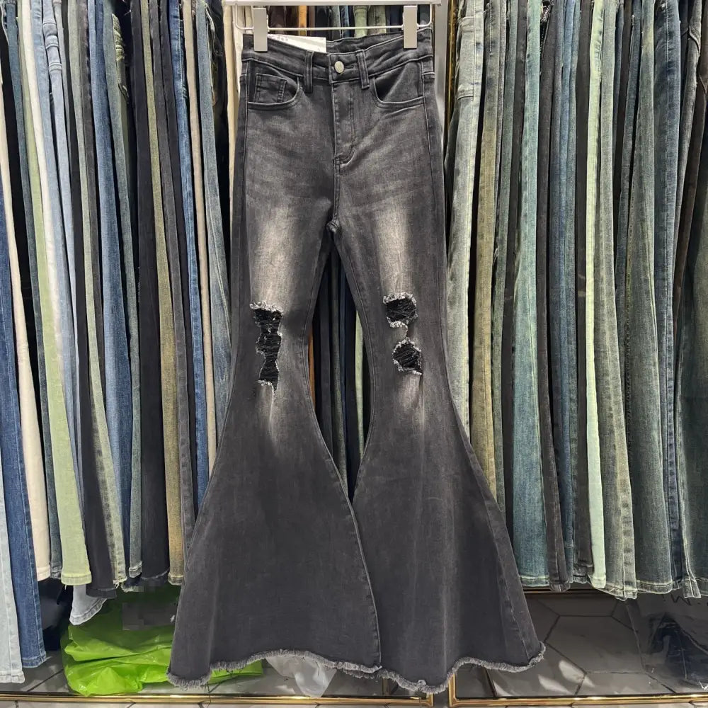 Women's Retro Tattered Jeans Flared Mop Jeans Beyond Trends Hub