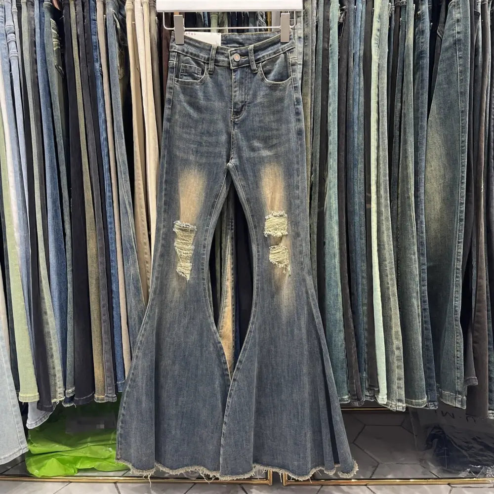 Women's Retro Tattered Jeans Flared Mop Jeans Beyond Trends Hub