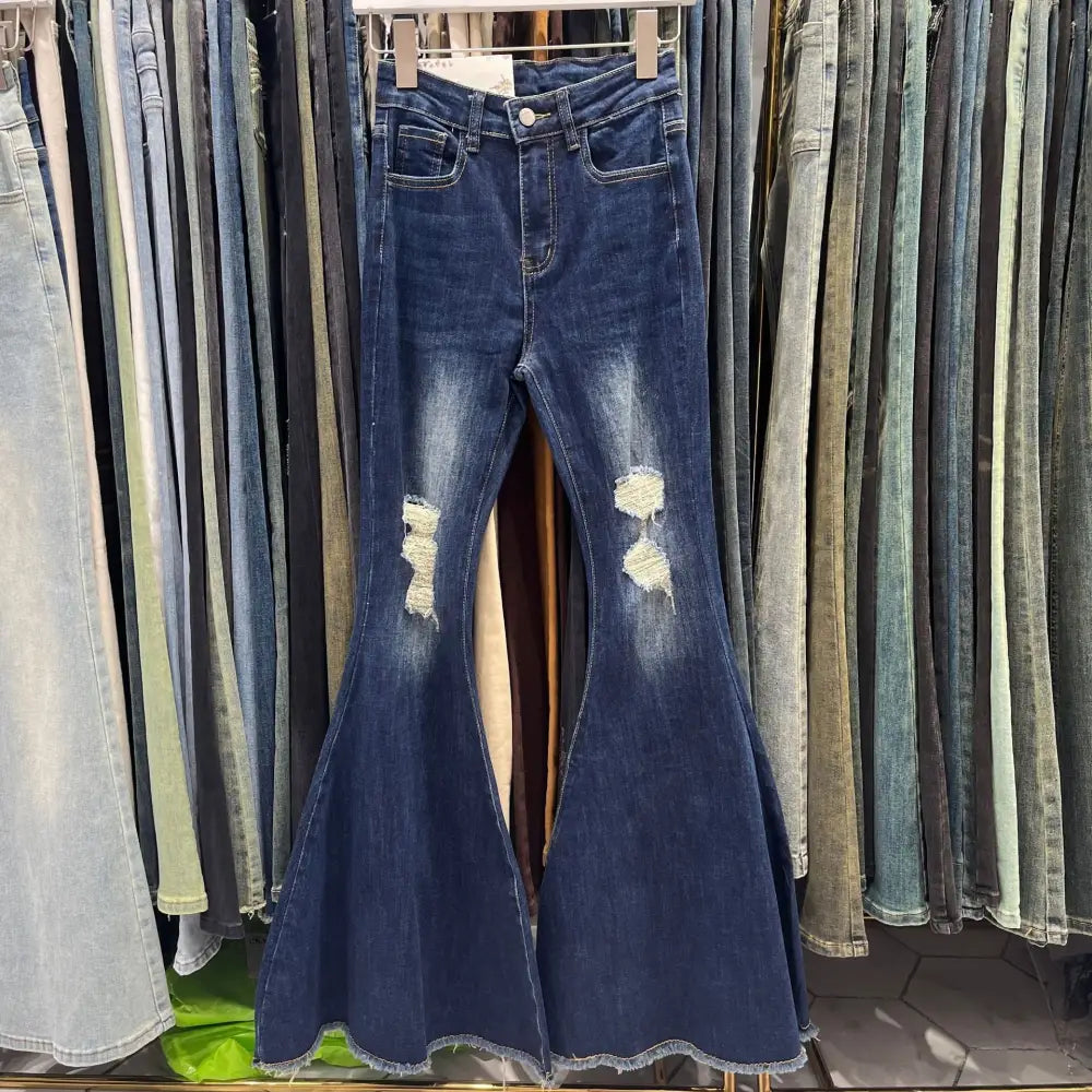 Women's Retro Tattered Jeans Flared Mop Jeans Beyond Trends Hub