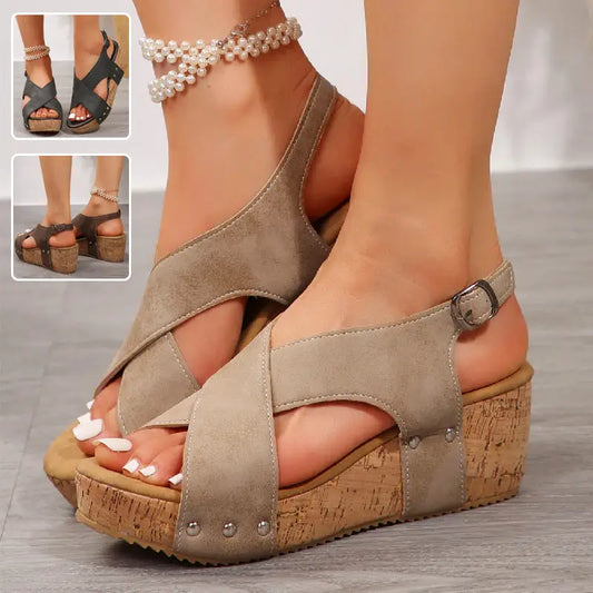 Women’s Rivet Wedges Snadals Thick Bottom Fish Mouth Shoes Summer