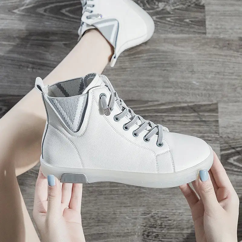 Women's Short Boots Fleece-lined White Shoes Soft Bottom Casual Flat Beyond Trends Hub