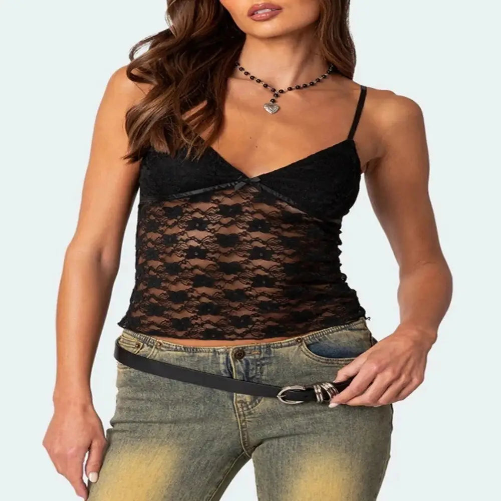 Women's Short Lace Spaghetti-strap Camisole Top Beyond Trends Hub