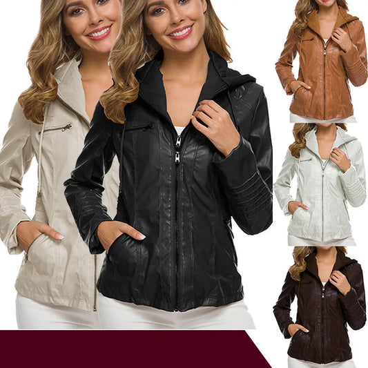 Women’s Short Leather Pu Leather Jacket - 4