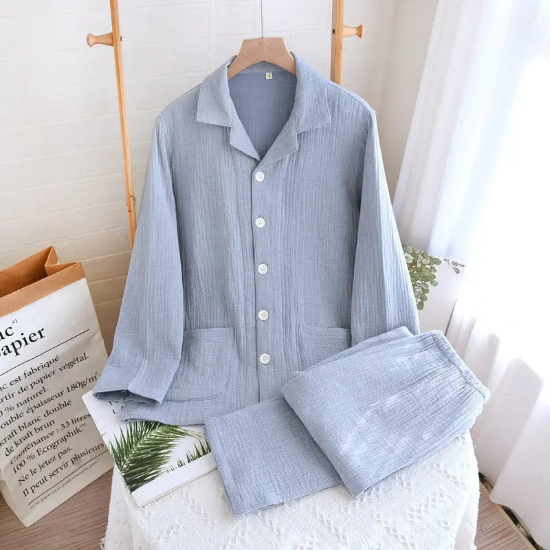 Women’s sleepwear made of pure cotton with four layers of gauze suitable for couples in spring autumn and winter. Men’s
