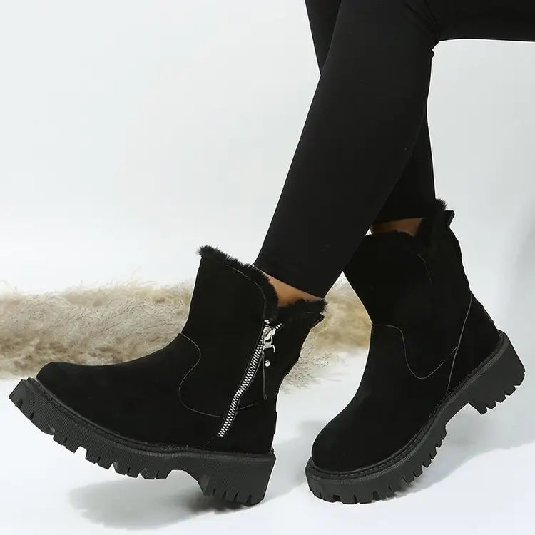 Women's Snow Boots Winter Warm Foldable Plush Tube Short Boot Solid Color Round-toe Platform Shoes Beyond Trends Hub