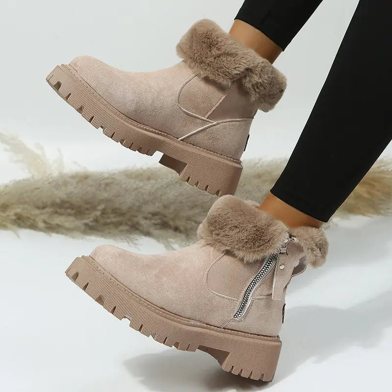 Women's Snow Boots Winter Warm Foldable Plush Tube Short Boot Solid Color Round-toe Platform Shoes Beyond Trends Hub