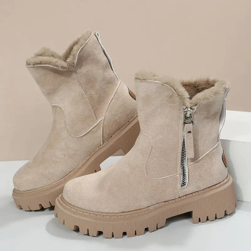 Women's Snow Boots Winter Warm Foldable Plush Tube Short Boot Solid Color Round-toe Platform Shoes Beyond Trends Hub