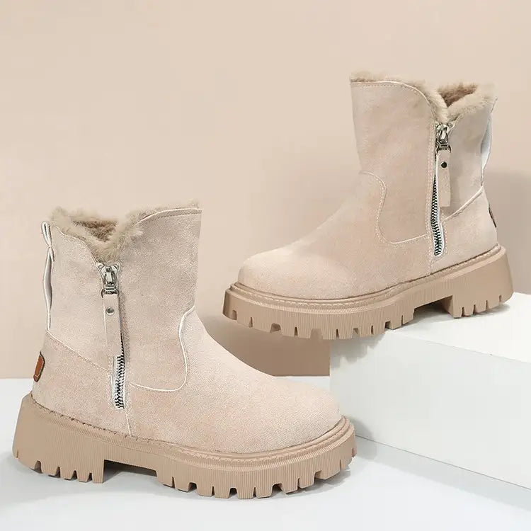Women's Snow Boots Winter Warm Foldable Plush Tube Short Boot Solid Color Round-toe Platform Shoes Beyond Trends Hub