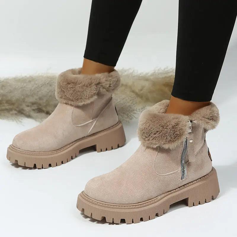 Women's Snow Boots Winter Warm Foldable Plush Tube Short Boot Solid Color Round-toe Platform Shoes Beyond Trends Hub
