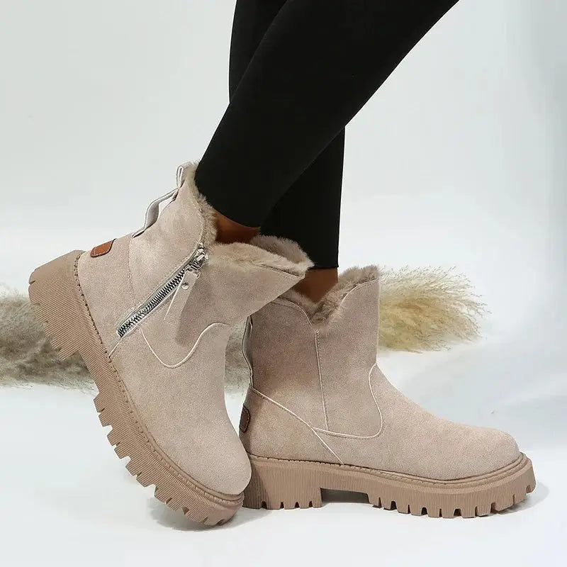 Women's Snow Boots Winter Warm Foldable Plush Tube Short Boot Solid Color Round-toe Platform Shoes Beyond Trends Hub