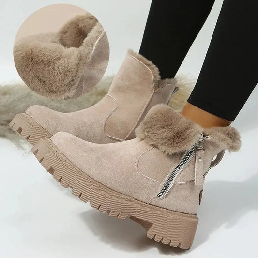 Women's Snow Boots Winter Warm Foldable Plush Tube Short Boot Solid Color Round-toe Platform Shoes Beyond Trends Hub