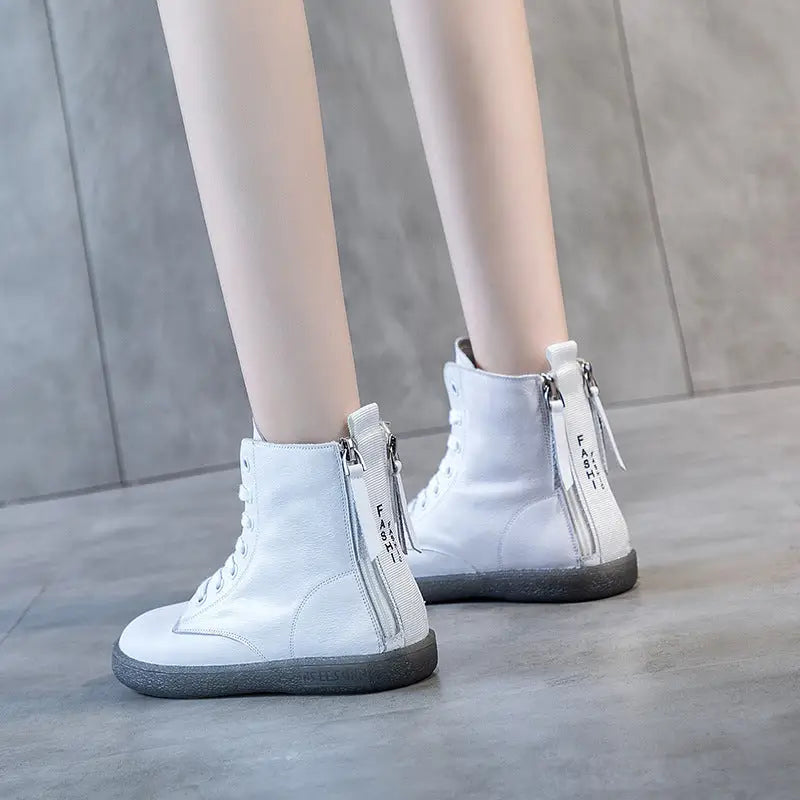 Women's Soft Leather Double Zipper Martin Boots Beyond Trends Hub
