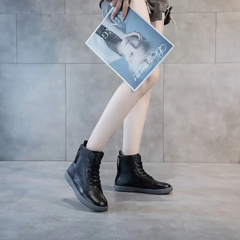 Women's Soft Leather Double Zipper Martin Boots Beyond Trends Hub