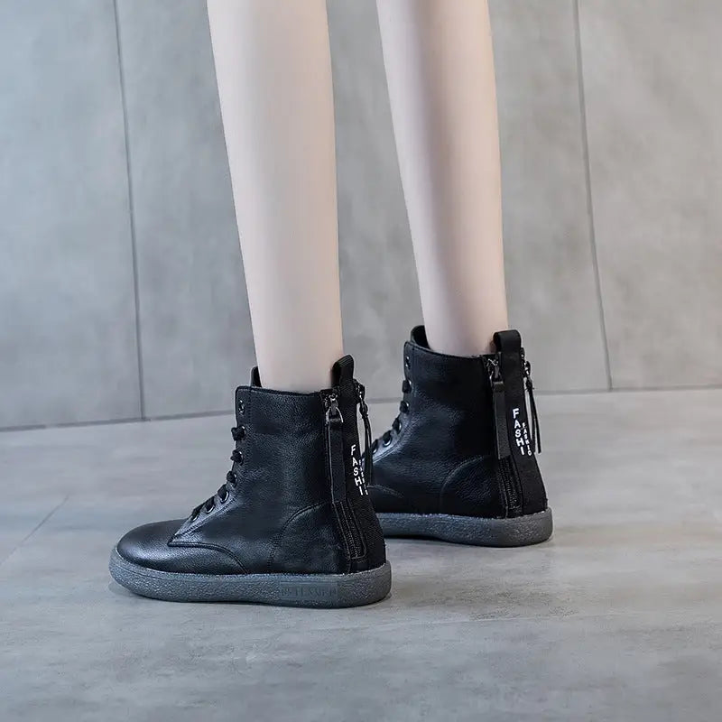 Women's Soft Leather Double Zipper Martin Boots Beyond Trends Hub