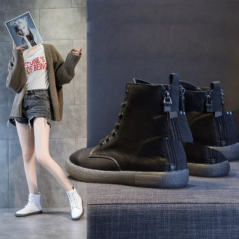 Women's Soft Leather Double Zipper Martin Boots Beyond Trends Hub